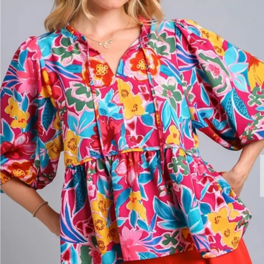 Floral Peplum Blouse in Mulberry - Picture 1 of 3